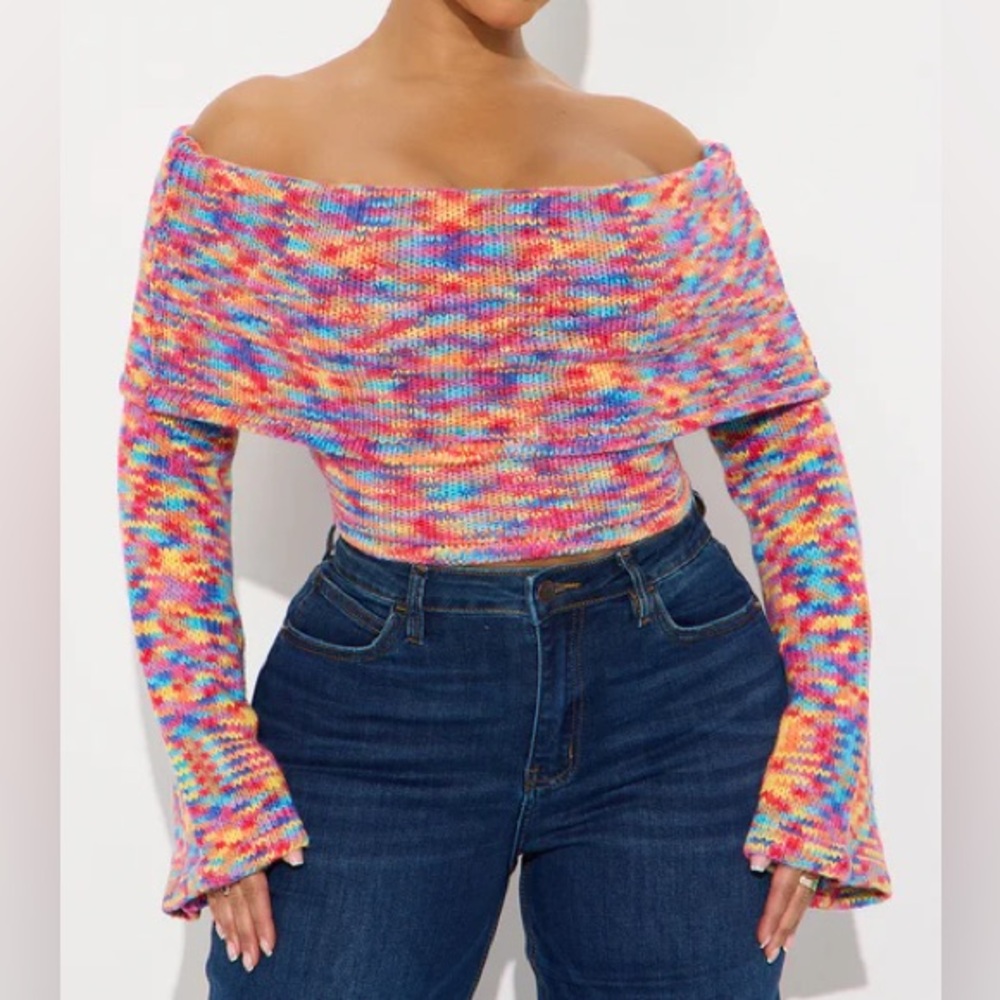 Rainbow Off-Shoulder Sweater